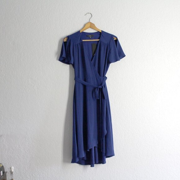 Lulus Dresses & Skirts - New Royal Blue Wrap Dress V-neck split sleeve flowy chiffon XS Lulus